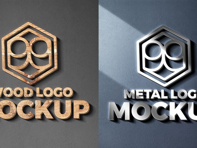 Wood & Metal Cut Logo Mockup PSD