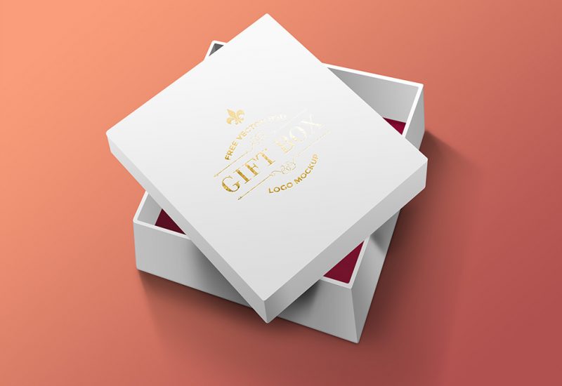 Free Gift Box PSD & Logo Mockup