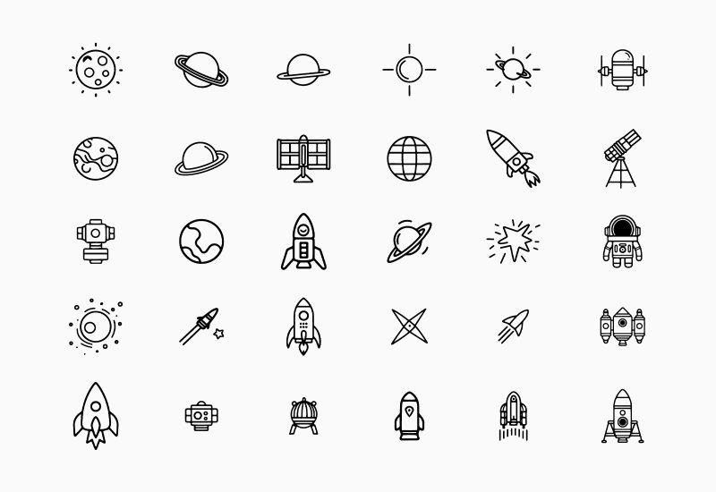Set Of Vector Outline Planets And Space Icons