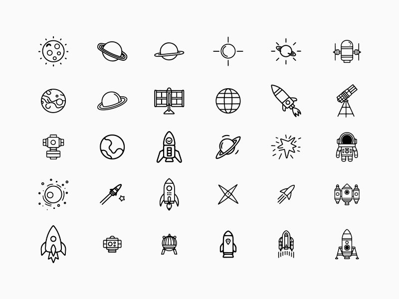 Set Of Vector Outline Planets And Space Icons
